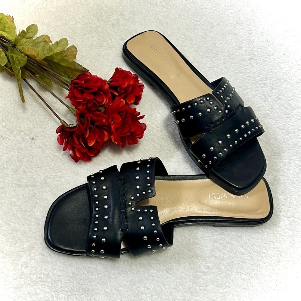 Nine West Granda Black Studded Slip-On Sandal - Size 6.5